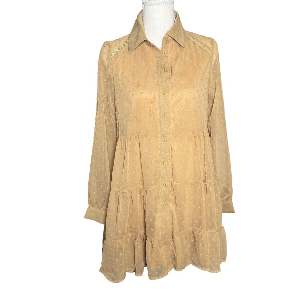 HYFVE Swiss Dot Tiered Babydoll Tunic Blouse Size S